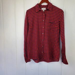 J. Crew Boy Fit Red Black Checker Lightweight Casual Button Front Top Womens 6
